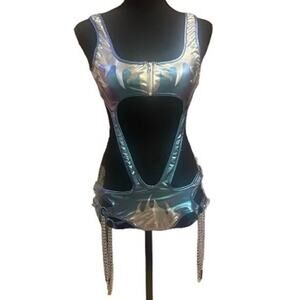 CLUB EXX Sparked Atomic Bliss Cut Out Chain Rave Festival Bodysuit - MEDIUM